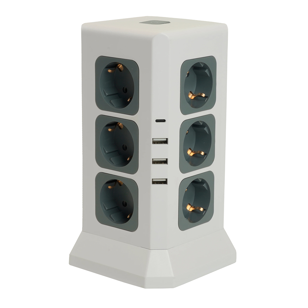 Удлинитель 12-местн с/з, 3x1мм2, 1.5 м,250В,16А, 3520Вт 3USB A +1C 5V 3,4A,белый,серый, Comfort H