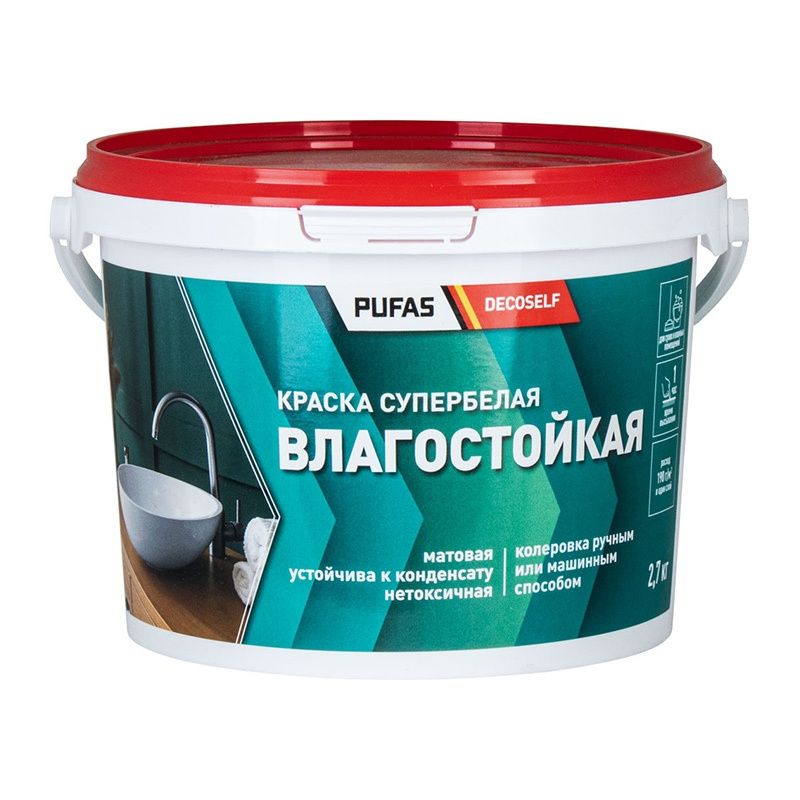 ПУФАС Краска влагостойкая белая Decoself мороз. (25,5л=40кг)