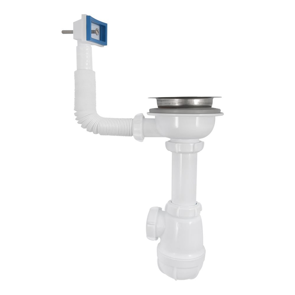 (Aquant) Сифон для нержавеющей мойки 3 1/2х40 с переливом белый (А0145S-B0145БЕЛ-29PS)