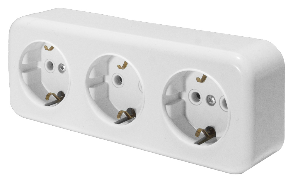 Розетка 3-местная с/з открытой установки, 250В, 16А, IP20, серия София, белый, MST16-13-01