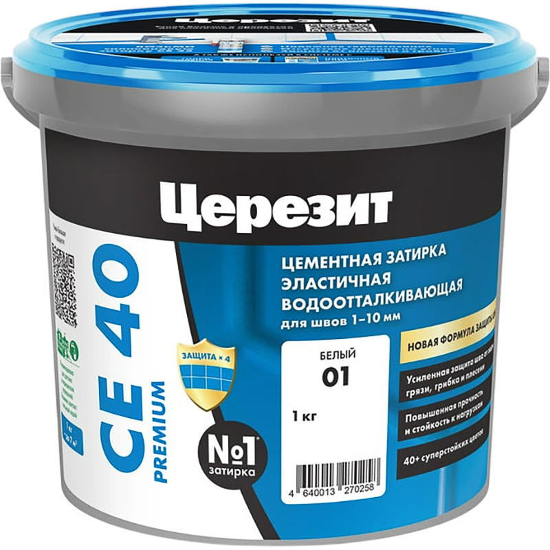 ЦЕРЕЗИТ CE 40 Затирка эластичная водооттал. противогрибковая белый 01 (1кг) 2780260