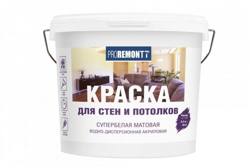 Краска для потолков PROREMONTT супербелая Л-С 6,5 кг